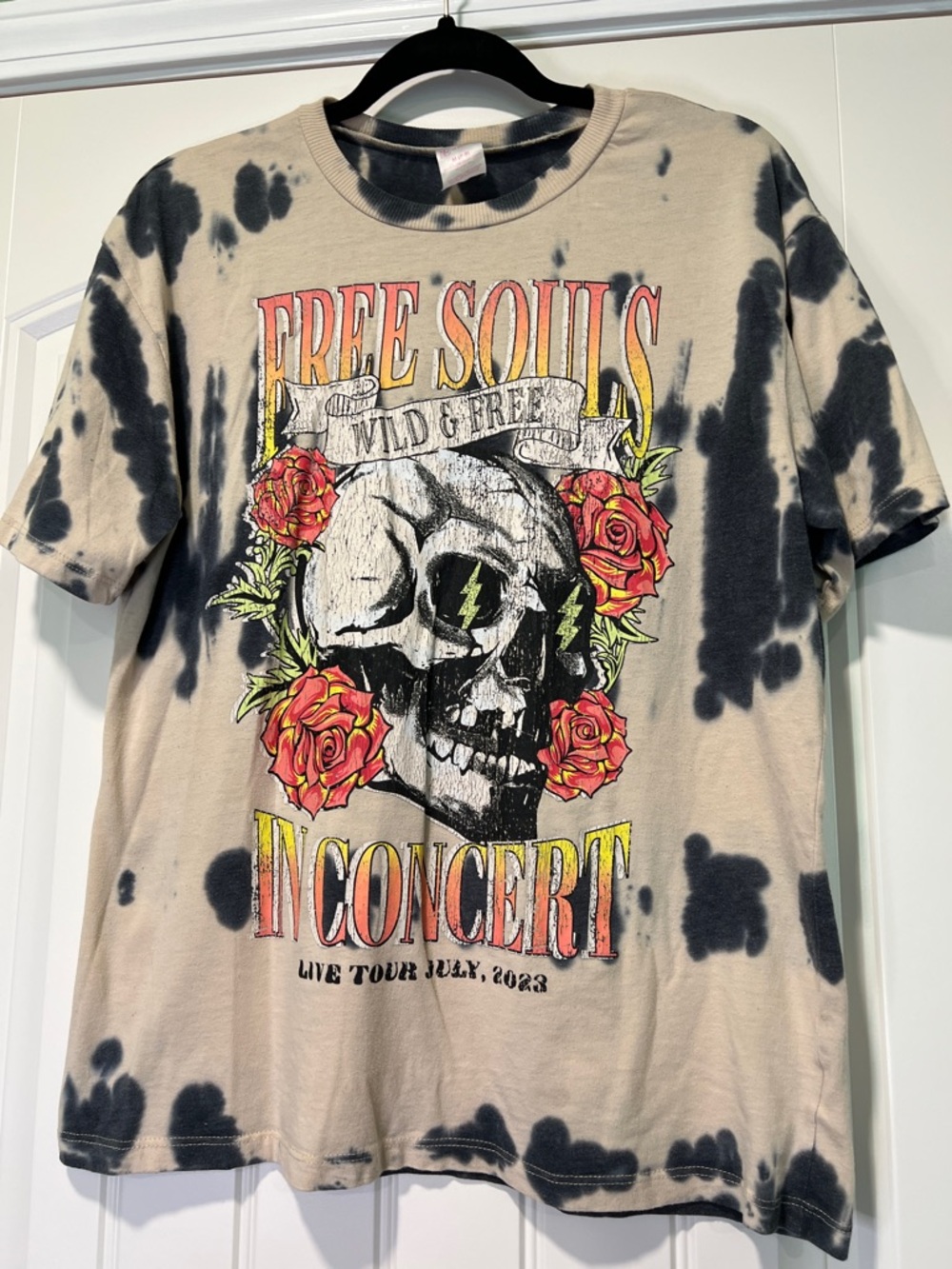 Free Souls In Concert Tie-Dye Skull Tee - Black, Beige, Red
